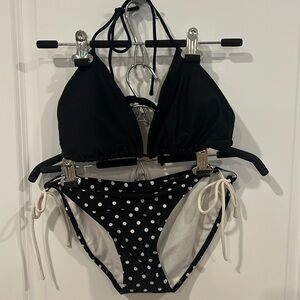 OP two-piece swimsuit… Black and white polkadots